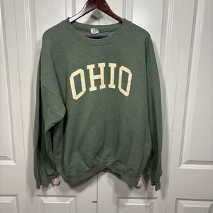 Ohio University Sweatshirt Green Gildan Heavy Blend Unisex L/XL Vintage Fit